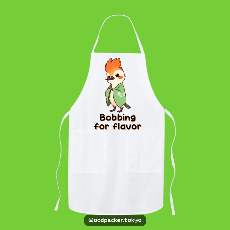 Funny Green Kimono Woodpecker Head Bob Apron: Stylish Kitchen Fun for Cooks