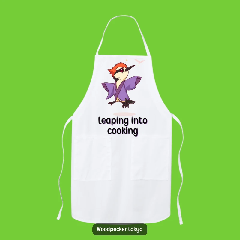 Funny Purple Kimono Woodpecker Leaping Apron: Kitchen Fun for Energetic Cooks