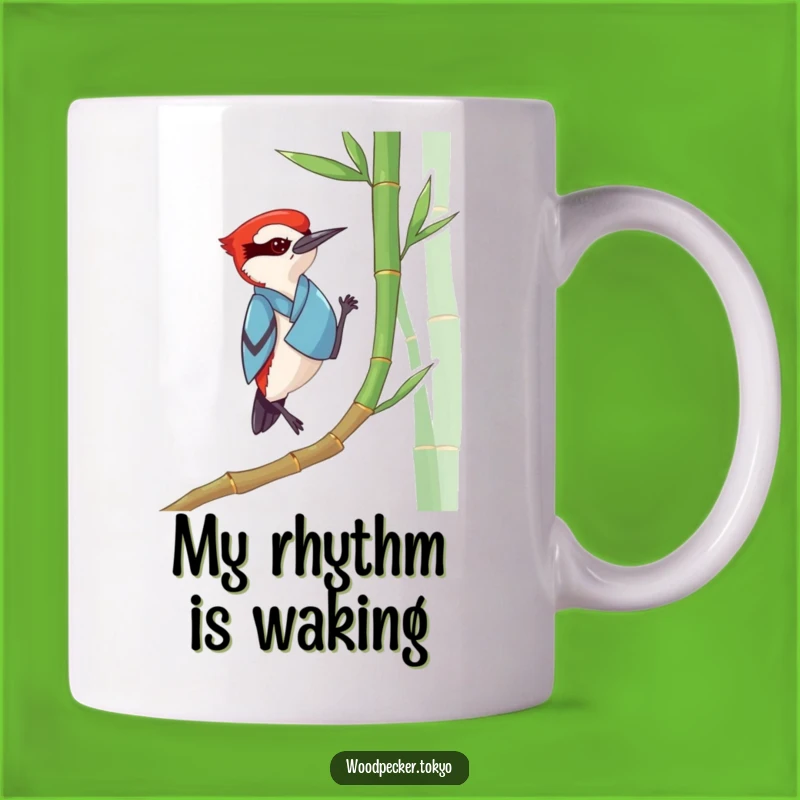 Funny Woodpecker Kimono Mug: Zen Rhythm Humor, Perfect Unique Gift
