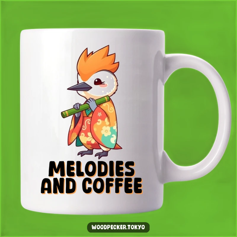 Funny Kawaii Woodpecker Kimono Flute Mug - Musical Bird Gift for Drinkers