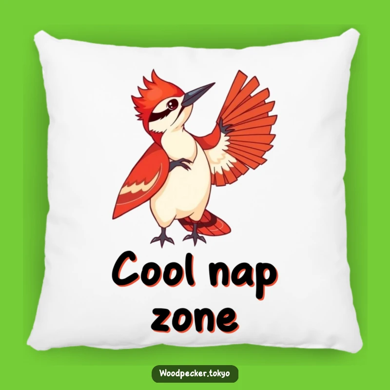 Funny Woodpecker Fanning Pillow - Red Kimono Bird Cushion for Style