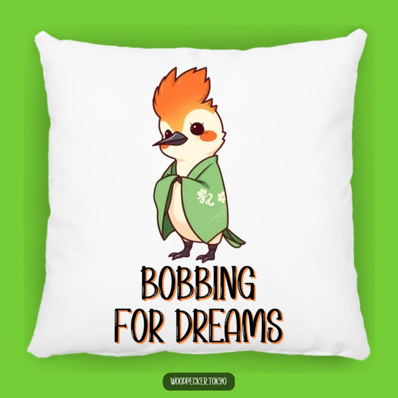 Funny Green Kimono Woodpecker Head Bob Pillow: Cozy and Whimsical Decor