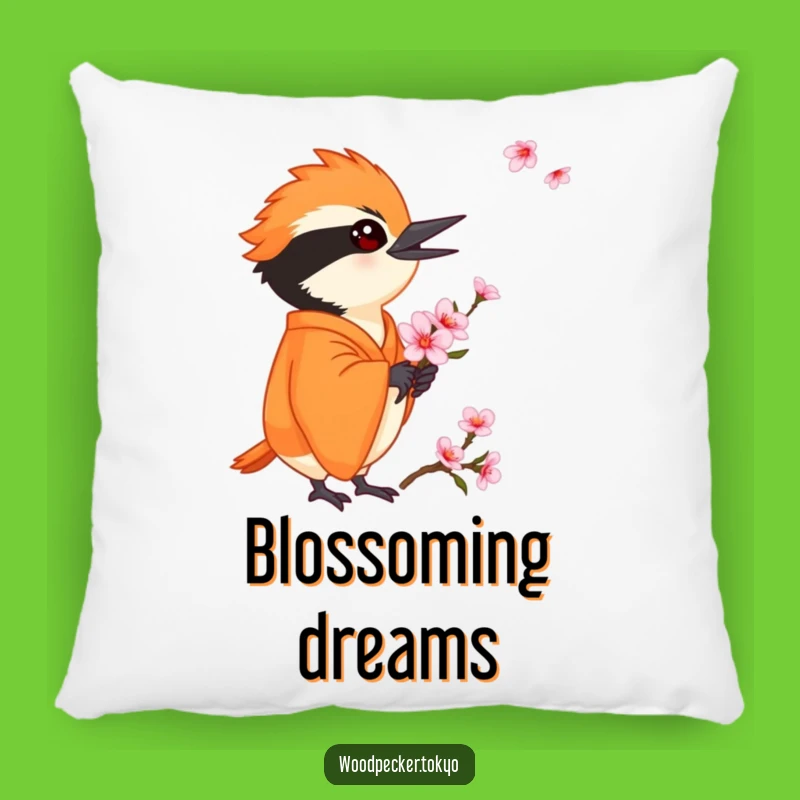 Funny Orange Kimono Woodpecker Cherry Blossom Pillow: Cozy and Sweet Home Decor