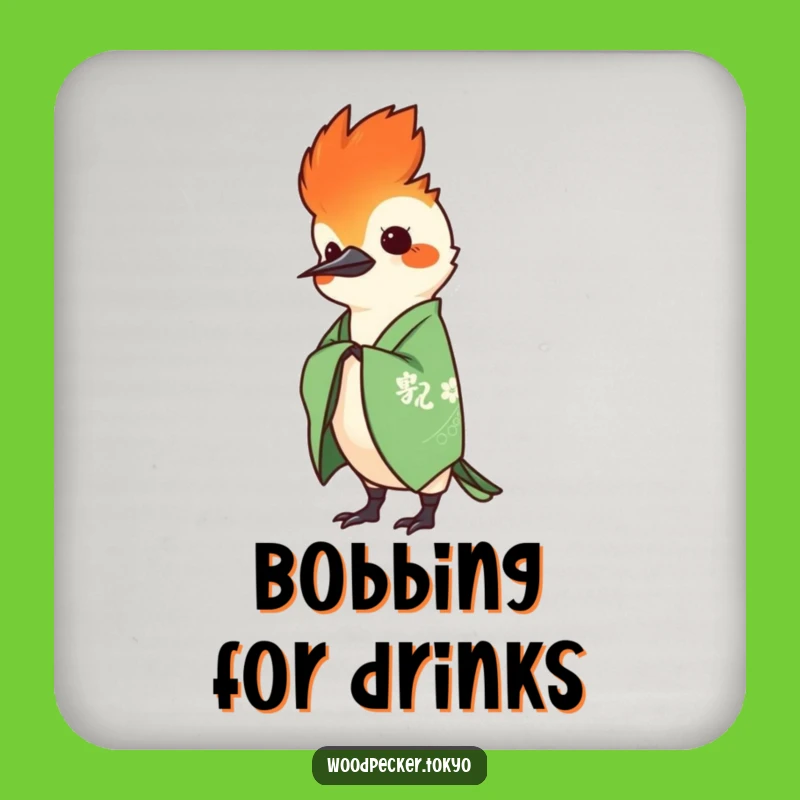 Funny Green Kimono Woodpecker Head Bob Coaster: Protect Surfaces with Grace