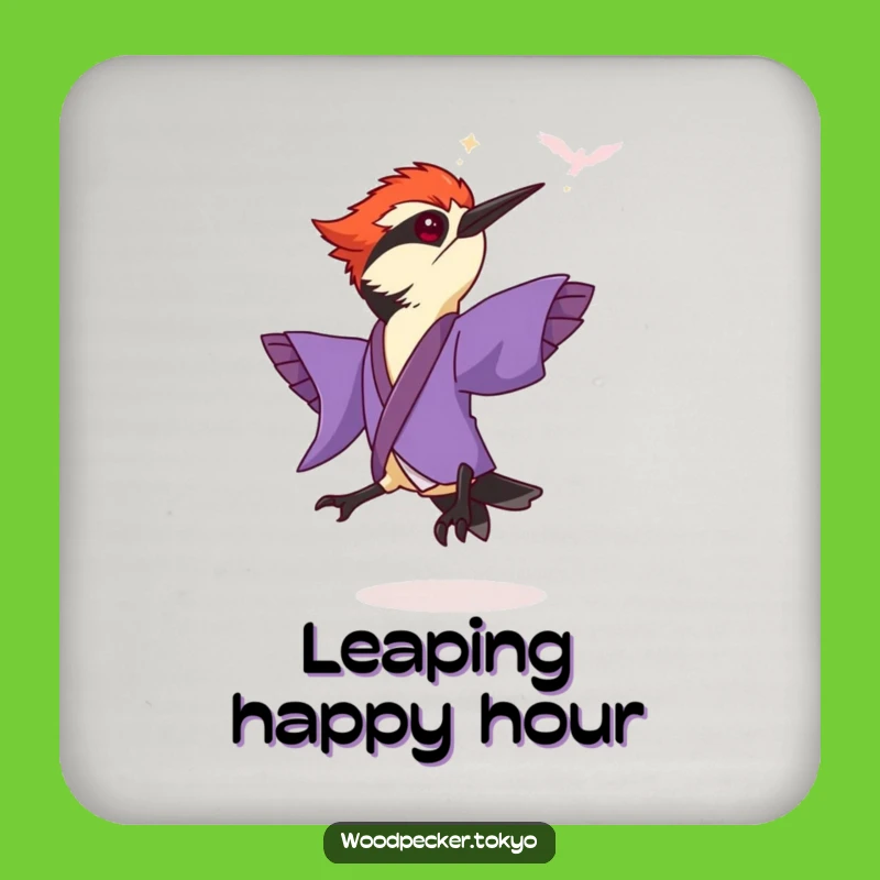 Funny Purple Kimono Woodpecker Leaping Coaster: Protect Surfaces with Playfulness