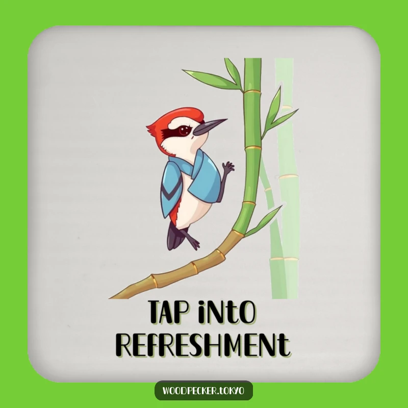 Funny Woodpecker Kimono Drink Coaster: Zen Charm Protects Surfaces, Gift