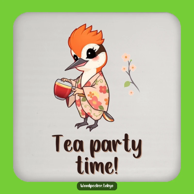 Funny Woodpecker Tea Pouring Coaster - Floral Kimono Bird Drink Accessory