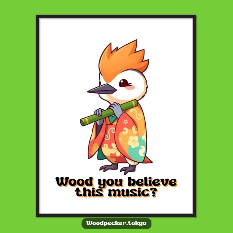 Funny Free Printable Wall Art: Kawaii Woodpecker Flute, Whimsical Downloadable Decor!