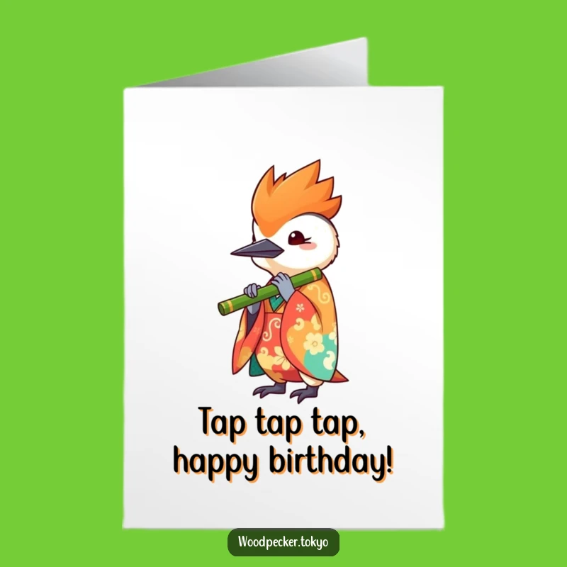 Free Printable Birthday Card: Kawaii Woodpecker Plays Flute, Fun Downloadable Gift!