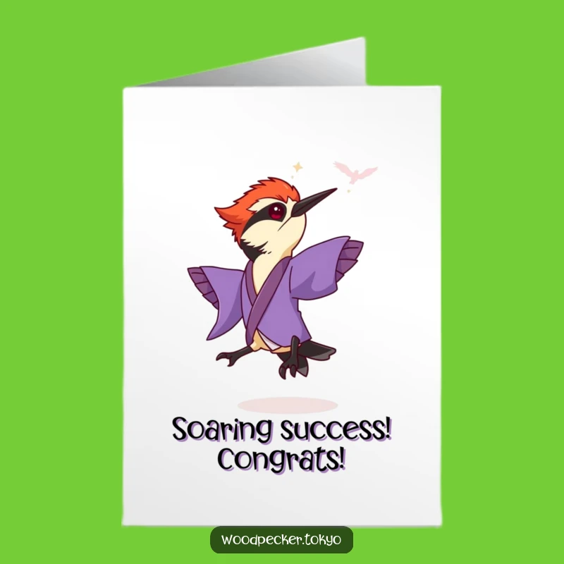 Free Printable Funny Woodpecker Congrats Card: Purple Kimono Leap Celebration Downloadable