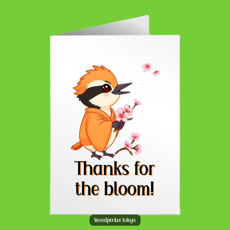 Free Printable Funny Woodpecker Thank You Card: Orange Kimono Blossom Grateful Downloadable