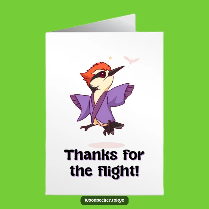 Free Printable Funny Woodpecker Thank You Card: Purple Kimono Leap Grateful Downloadable