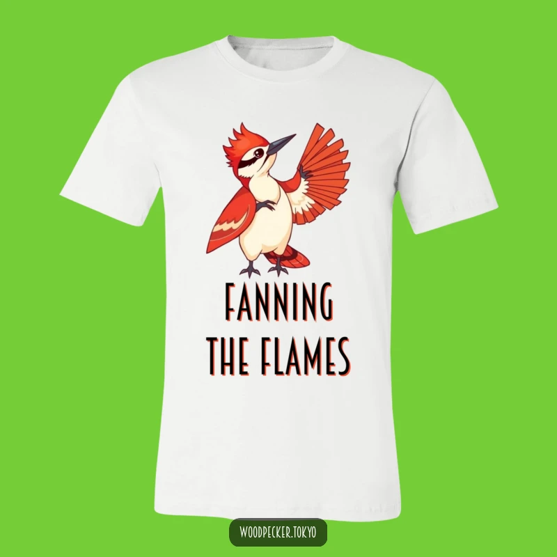 Funny Woodpecker Fanning T-Shirt - Red Kimono Bird Tee for Style