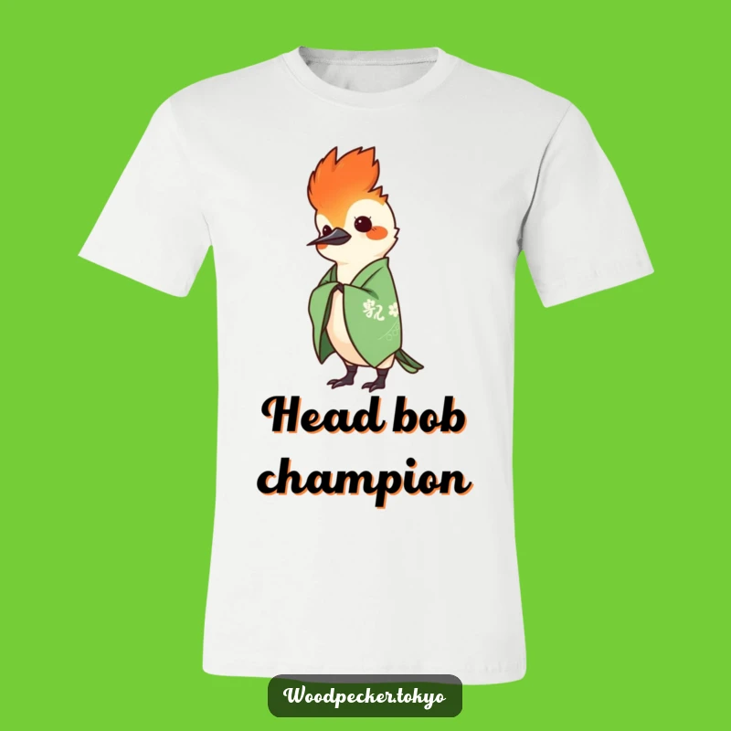 Funny Green Kimono Woodpecker Head Bob T-Shirt: Stylish and Humorous Bird Tee