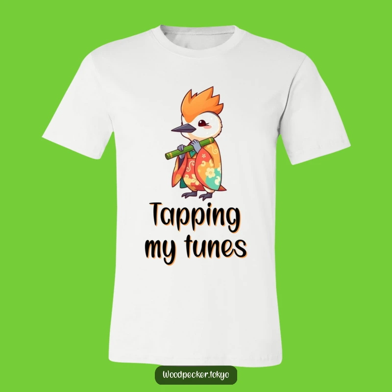 Funny Kawaii Woodpecker Kimono T-Shirt - Musical Bird Tee for Flute Fans