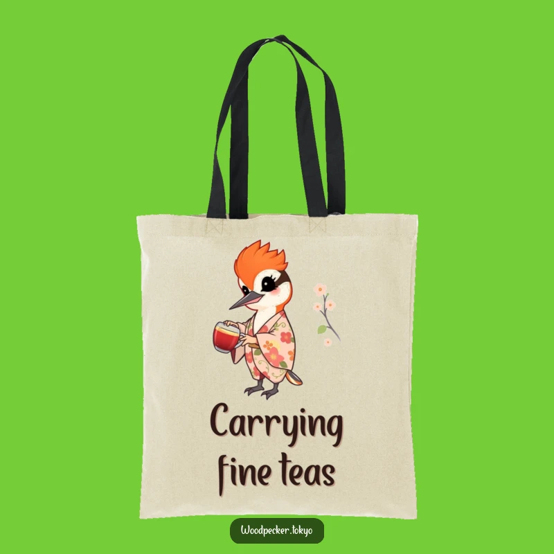 Funny Woodpecker Tea Pouring Tote Bag - Floral Kimono Bird Carryall